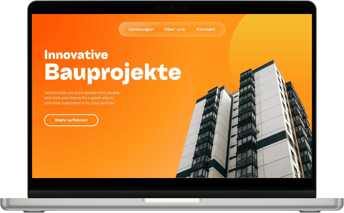 Webdesign für Bauunternehmen in einem Laptop Mockup