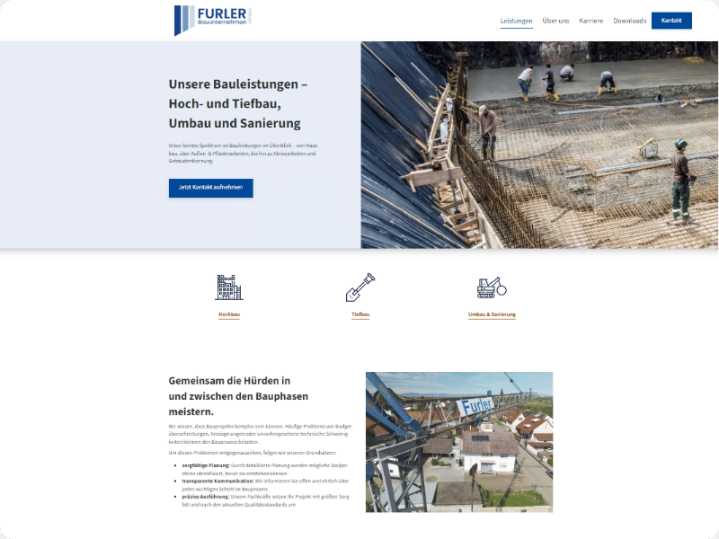 Website Mockup von Furler Bauunternehmen