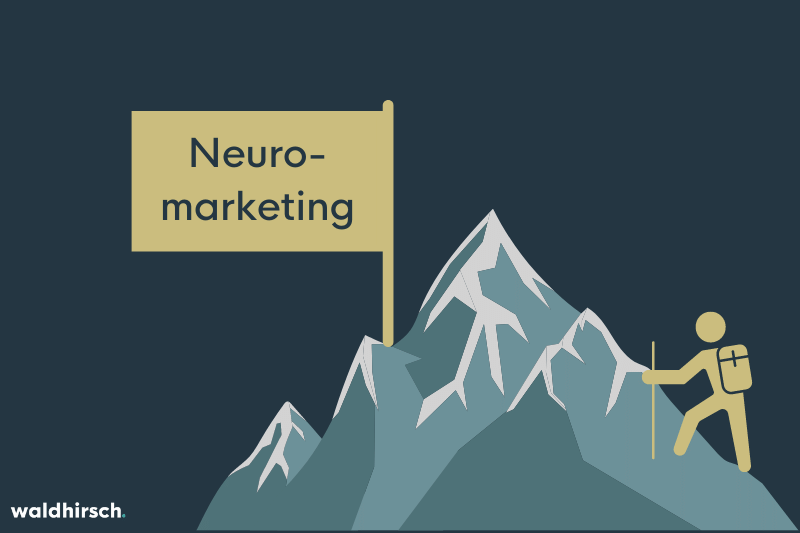 Grafik zur Darstellung der Wichtigkeit von Neuromarketing: Ein Berg mit Fahne