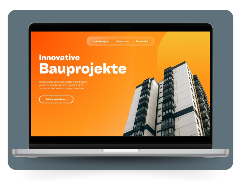 Webdesign für Bauunternehmen in einem Laptop Mockup